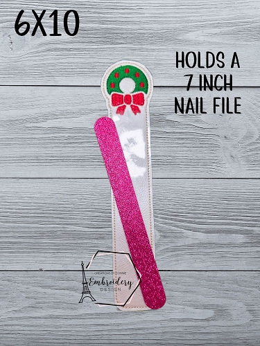 Christmas Wreath Nail File Holder Embroidery Design - 6x10